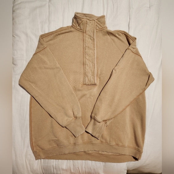 Aerie Getaway Quarter Snap Beige Oversized Pullover Sweatshirt XS - Picture 2 of 5